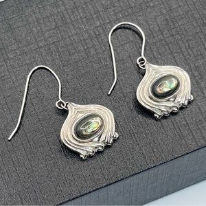 VTG 80's 925 Sterling Natural Abalone Drop Dangle Earrings 1.5"